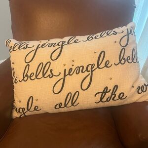 Pottery Barn Jingle Bells Script Pillow - Black and Cream